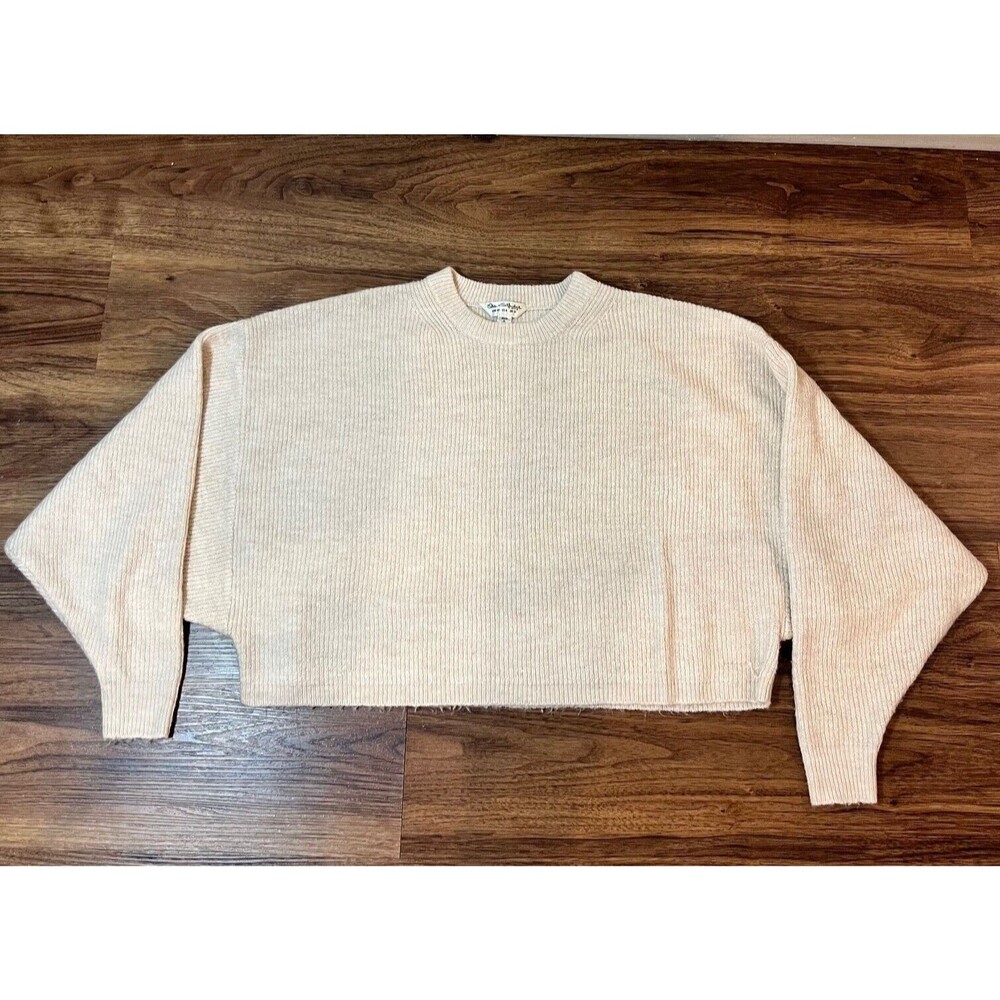 Miss Selfridge Sweater Womens Crew Neck Long Sleeve Knit Crop Top Size 8 Beige